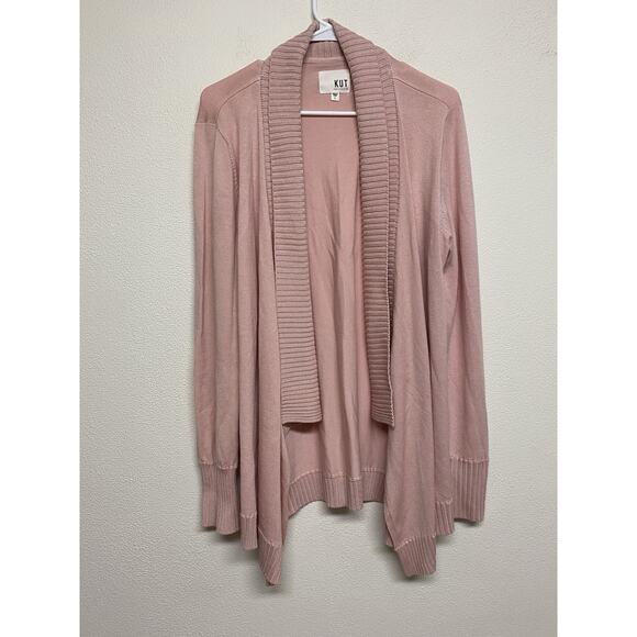 KUT From The Kloth Dusty Pink Cardigan Sweater Waterfall Draped Open Sz L - Picture 1 of 7
